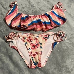 No Boundaries Floral and Strips Ruffle two piece